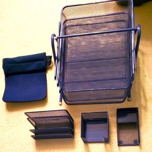 Blue 5 Piece Desk Set Metal & Mesh